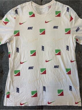 Nike Men’s White Short Sleeve Tee with Red, Green & Yellow Logo Prints